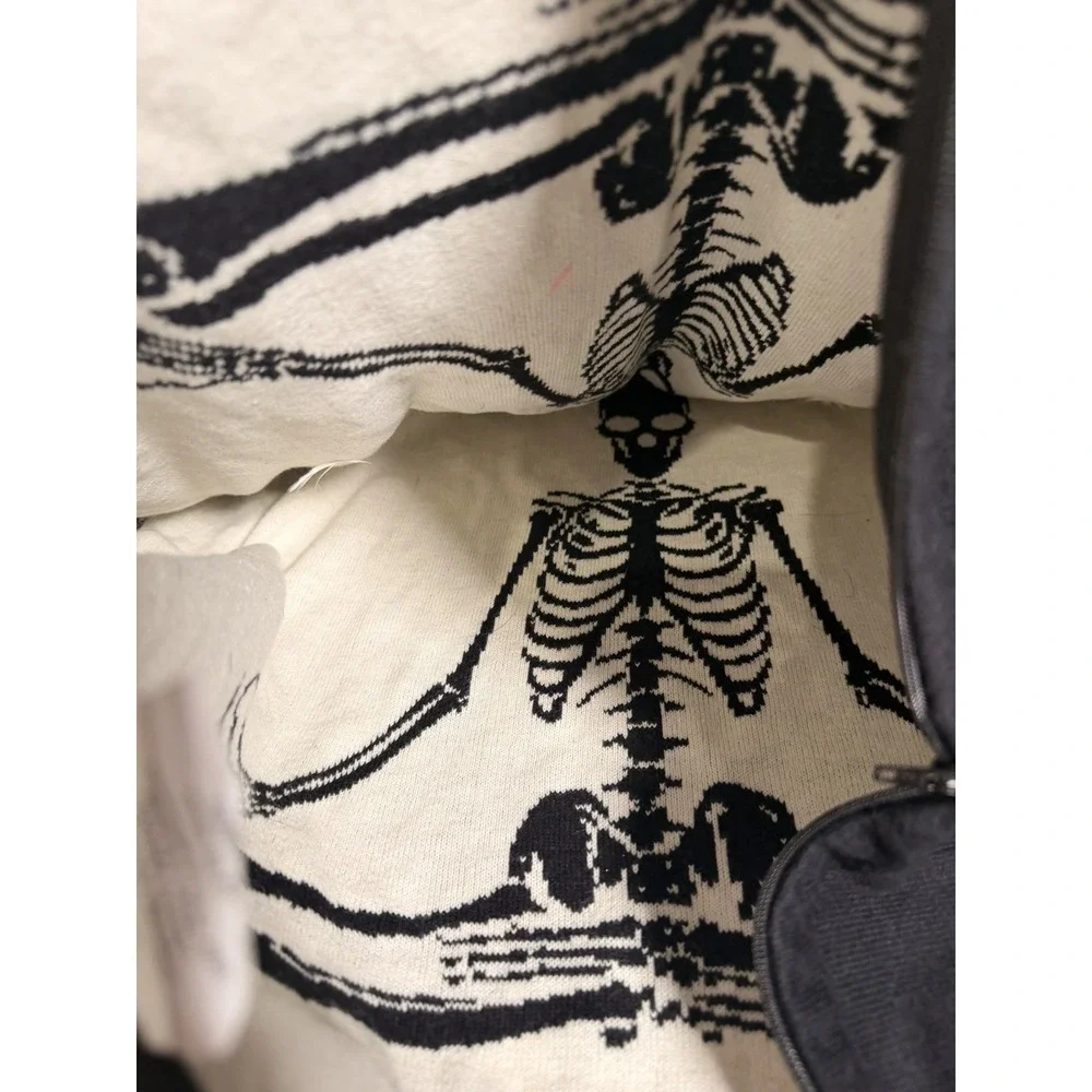 Witch's Crafters Skeleton Yoga 20x20 Pillow Cover Black White Gothic Cotton